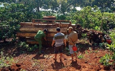 Lật xe công nông chở gỗ, 1 người chết 2 người bị thương - 1 Hiện trường vụ tai nạn (ảnh CTV)