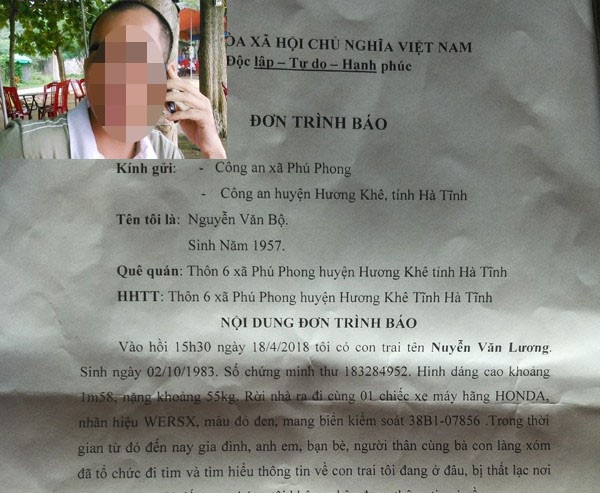 Tìm thấy nam thanh niên "mất tích" khi đi tìm cháu - 1
Đơn trình báo của gia đình ông Bô về việc đứa con mất tích khi đi tìm cháu.