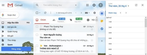 Hộp thư Gmail có giao diện mới, bổ sung hàng loạt tính năng ấn tượng - 1 Giao diện Gmail mới với thanh công cụ bên phải để thuận tiện hơn cho người dùng