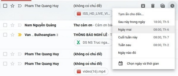 Hộp thư Gmail có giao diện mới, bổ sung hàng loạt tính năng ấn tượng - 3 Người dùng có thể thiết lập khoảng thời gian tạm ẩn để xóa email ra khỏi hộp thư