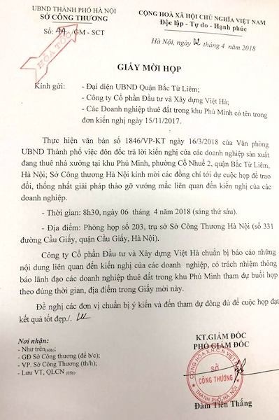 Sở Công thương gửi giấy mời họp "hỏa tốc" vụ gần 30 doanh nghiệp kêu cứu giữa thủ đô - 1
Sở Công thương triệu tập cuộc họp vụ gần 30 doanh nghiệp đồng loạt kêu cứu giữa thủ đô.