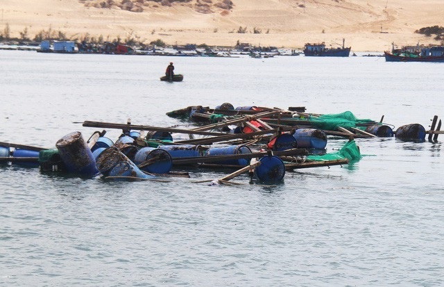 “Thủ phủ” tôm hùm gượng dậy sau bão Damrey - 1 Lồng bè nuôi tôm hùm trên Vịnh Vân Phong (Khánh Hòa) tan hoang, mất trắng sau bão Damrey vào năm ngoái