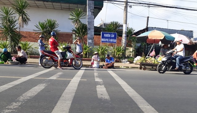 Sở GTVT kiến nghị phê bình Chủ tịch TP Cà Mau - 1 Dù có bảng cấm nhưng tình trạng chợ mua bán vẫn mọc lên ở một số tuyến đường trên địa bàn TP Cà Mau, vi phạm hàng lang an toàn đường bộ. (Ảnh: CTV).
