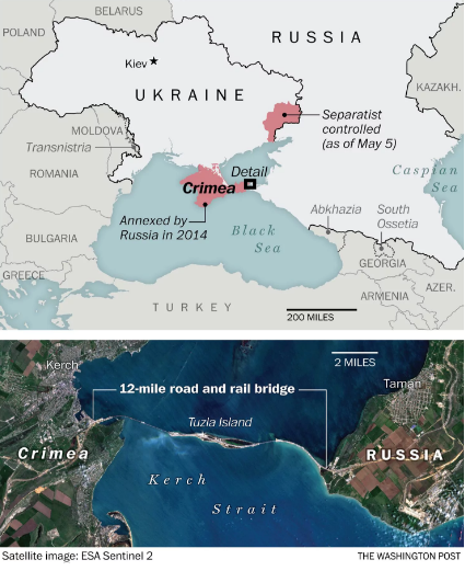 Thông điệp của Tổng thống Putin từ cây cầu xuyên biển nối Crimea - 4 Bản đồ khu vực Crimea (Ảnh: Washington Post)
