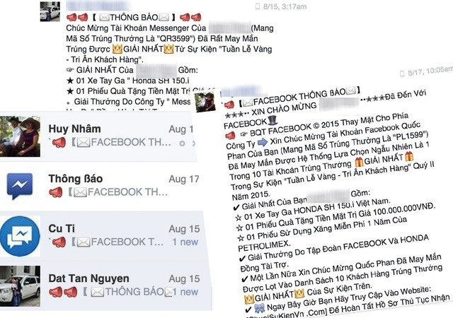 Thông báo trúng thưởng qua tin nhắn Facebook: Chỉ là mánh khoé lừa đảo - 3 Thông báo trúng thưởng qua tin nhắn Facebook: Chỉ là mánh khoé lừa đảo - 3