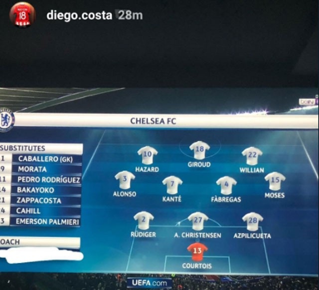Công khai “chọc giận” Conte, ngôi sao Chelsea muốn tái ngộ Mourinho? - 2 Diego Costa từng xóa tên HLV Conte khi đăng tải trên mạng xã hội