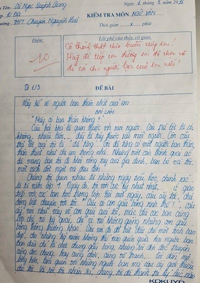 Bài văn điểm 10 về bạn thân khiến nhiều người bật khóc - 1
Bài văn điểm 10 về tình bạn khiến nhiều người bật khóc. (Ảnh: T. Linh)