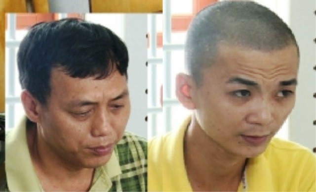 Hai đối tượng Đoàn Văn Khiên và Bùi Doãn Thu tại cơ quan Công an (ảnh: Công an Thái Bình)