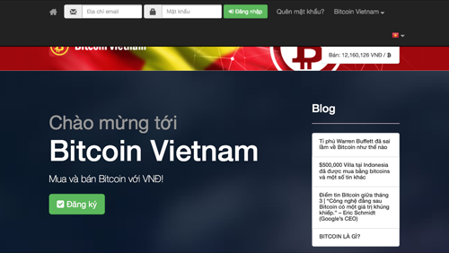 Trang web Bitcoin Việt Nam trước khi bị cấm hoạt động, tịch thu tên miền.