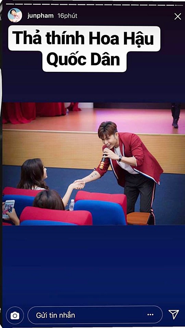 Sau khi “thả thính”, Jun Phạm lại công khai nắm tay Đỗ Mỹ Linh - 1 Trước đó anh chàng ca sĩ Bống Bống Bang Bang đã bị cho là thả thính Hoa hậu quốc dân.