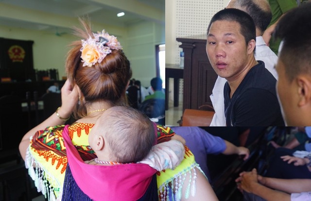 Nước mắt tử tù ma túy - 2 Vợ Nái địu con đến tòa mong con được gặp cha. Thò Bá Nái bật khóc khi lần đầu tiên và cũng có thể là lần cuối cùng được bế đứa con của mình