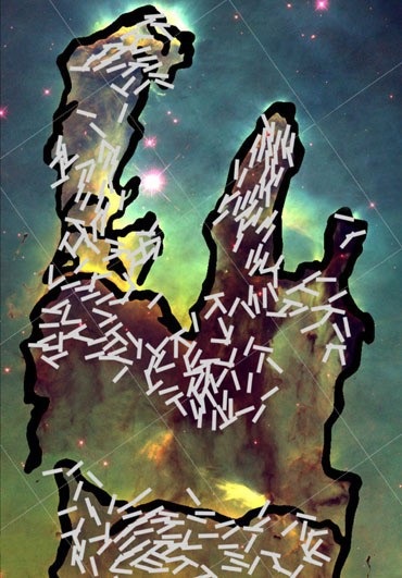 Từ trường có lẽ đang làm chỗ dựa cho các cột sáng tạo - 2 
Bản đồ từ trường trong các cột sáng tạo chỉ ra rằng từ trường có vẻ chạy theo hướng song song với mỗi cột - Ảnh từ K. Pattle et al/Astrophysical Journal Letters 2018.