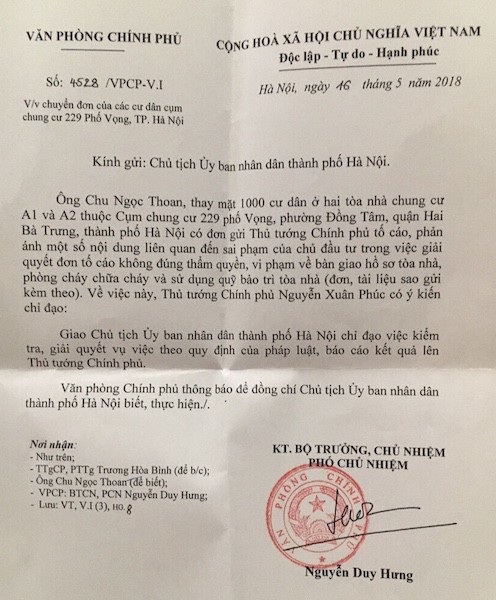 Thủ tướng chỉ đạo giải quyết tố cáo sai phạm của 1000 cư dân chung cư 229 phố Vọng - 1
Thủ tướng chỉ đạo giải quyết tố cáo sai phạm của 1000 cư dân chung cư 229 phố Vọng.