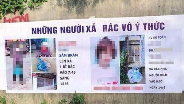 Xôn xao tấm băng rôn bêu hình ảnh, tên tuổi người xả rác - 1
Tấm băng rôn bêu hình ảnh, tên tuổi người xả rác bừa bãi.