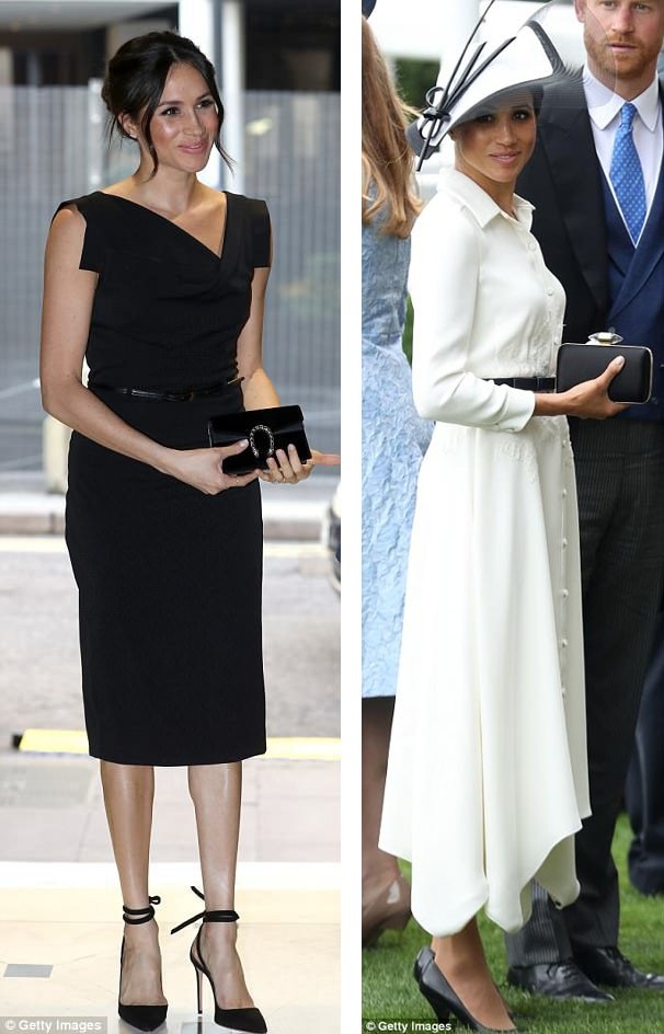 Ngày 19/4/2018 - Tham gia sự kiện về bình đẳng giới: Bộ trang phục và phụ kiện có giá 1.756 bảng (trái). Ngày 19/6/2018 - Đi xem đua ngựa: Cây đồ có giá 12.705 bảng (phải).