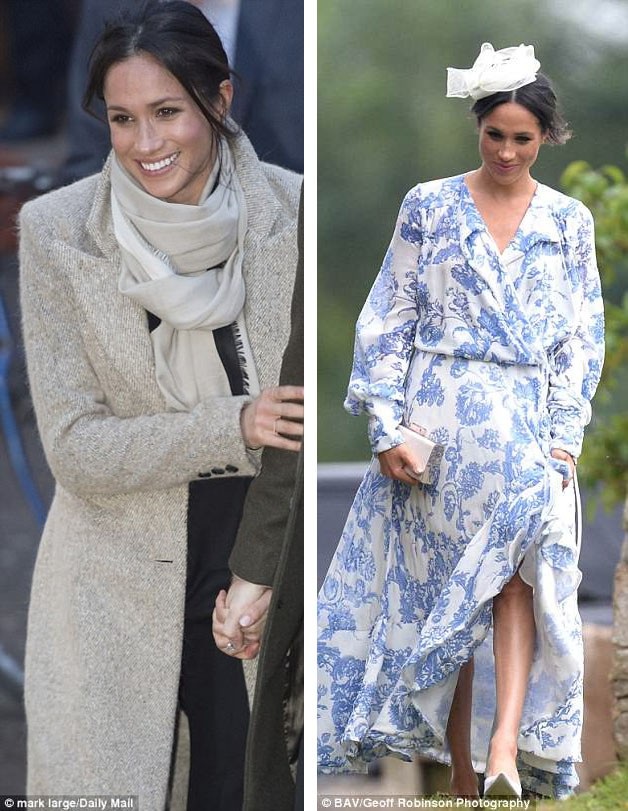 Ngày 9/1/2018 - Ghé thăm một đài phát thanh: Trang phục trị giá 2.367 bảng (trái). Ngày 16/6/2018 - Đi dự lễ cưới: Cây đồ có giá 6.110 bảng (phải).