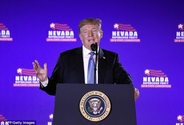 Ông Trump nêu điều kiện chào đón người nhập cư vào Mỹ - 1 Tổng thống Trump phát biểu tại đại hội của đảng Cộng hòa bang Nevada ở Las Vegas (Ảnh: AFP)