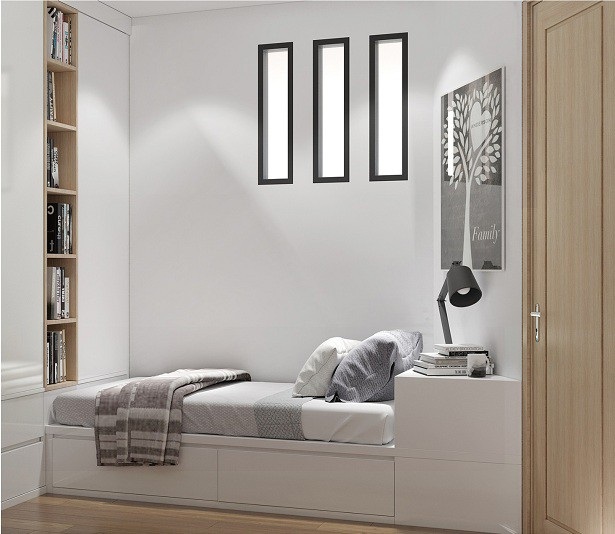 Phòng ngủ nhỏ với màu sắc và chất liệu tự nhiên được phối hợp một cách hài hòa.