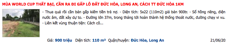 Ồ ạt rao bán nhà, bán đất vì thua độ World Cup: Sự thực hay chiêu trò môi giới? - 3 Ồ ạt rao bán nhà, bán đất vì thua độ World Cup: Sự thực hay chiêu trò môi giới? - 3