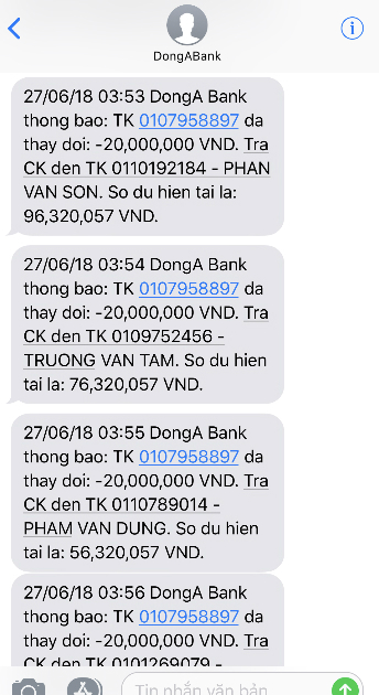 Thêm một chủ thẻ ATM bị "bốc hơi" 116 triệu đồng lúc rạng sáng - 1
Thông báo số dư tài khoản của chị Duyên vừa mất 116 triệu tại DongA Bank.