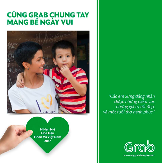 Chương trình Cùng Grab Chung Tay - Mang Bé Ngày Vui nhận được rất nhiều sự đóng góp, trong đó có cả HHHV 2017 HHen Niê.