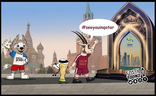 Tạm biệt nước Nga, hẹn gặp lại tại World Cup 2022 diễn ra tại Qatar (Ảnh: Footy Toonz)