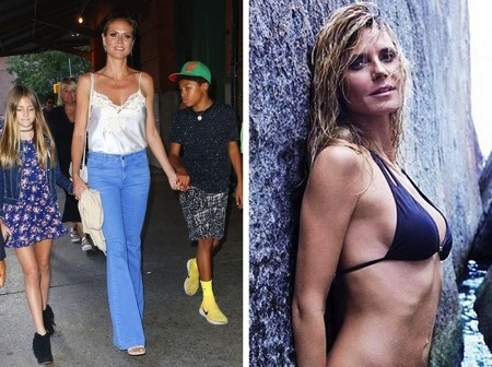 Những mỹ nhân nóng bỏng đập tan định kiến về “mẹ bỉm sữa” - 1 Siêu mẫu Heidi Klum đã làm một bà mẹ 4 con nhưng thân hình vẫn quyến rũ hệt như ngày nào. Chân dài gốc Đức từng bật mí bí quyết giảm câm sau sinh là nhờ cho con bú và dĩ nhiên, Heidi Klum rất tích cực vận động như lái xe đạp hay đi dạo với cún cưng.