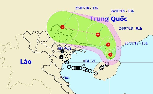 Áp thấp nhiệt đới vào đất liền Trung Quốc - 1 Vị trí và hướng di chuyển của áp thấp nhiệt đới. (Ảnh: NCHMF).