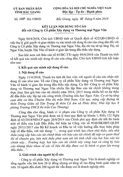 Bắc Giang: Giám đốc Sở KH&ĐT không hiểu luật hay "giúp" doanh nghiệp sai phạm? - 1
Chủ tịch UBND tỉnh Bắc Giang công khai chỉ rõ sai phạm trong vụ việc doanh nghiệp gian dối đấu thầu được Sở KH&ĐT kết luận ưu ái giảm nhẹ tội.