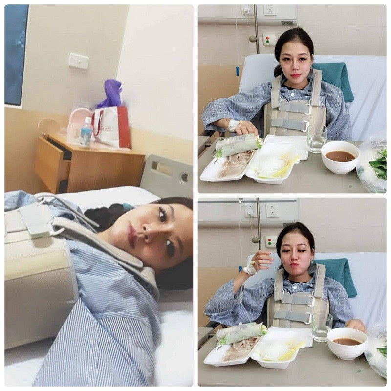 Cô gái “cực xui xẻo” chỉ ho mà vỡ đốt sống, vẫn lạc quan phơi phới - 1 Một số hình ảnh tại bệnh viện của Thảo Linh