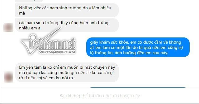 Hai giờ liều mình sau cánh cửa buồng lấy tinh trùng - 1 Đoạn tin nhắn trao đổi với bà T.N.