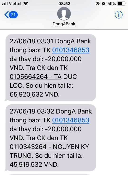Chủ thẻ ATM bị “bốc hơi” 116 triệu đồng đòi được hoàn tiền - 1 Khách hàng DongA Bank liên tục bị mất tiền trong tài khoản vào rạng sáng 27/6. Các khoản tiền bị mất đều được giao dịch tại một trụ ATM của DongA Bank trên đường Âu Cơ (quận Tân Phú)