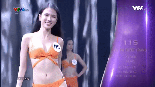 Ngỡ ngàng đường cong của 4 biên tập viên VTV với áo tắm nóng bỏng - 15 Tuyết Trang sở hữu gương mặt sáng, vóc dáng lợi thế gồm chiều cao 1m71, số đo 3 vòng là: 80-63-89 cm. Trong ảnh là Tuyết Trang tự tin trình diễn bikini tại Hoa hậu Hoàn vũ Việt Nam.