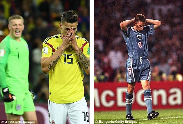 Và trên sân bóng, đâu chỉ có thắng thua... - 3 Cả Uribe (trái) và huấn luyện viên Southgate (phải) đều hiểu cảm giác - đá hỏng quả penalty quyết định - cay đắng đến thế nào.