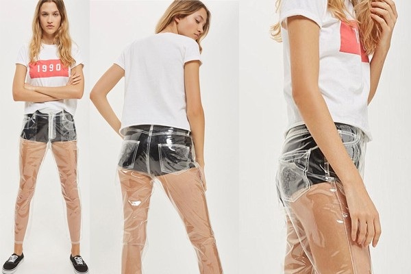 “Nhíu mày” với thiết kế “quần dài trong suốt” - 5 Hồi mùa hè năm ngoái, một thương hiệu thời trang của Anh cũng đã từng gây sốc khi tung ra một dòng “jeans” làm từ… vải nhựa trong suốt.