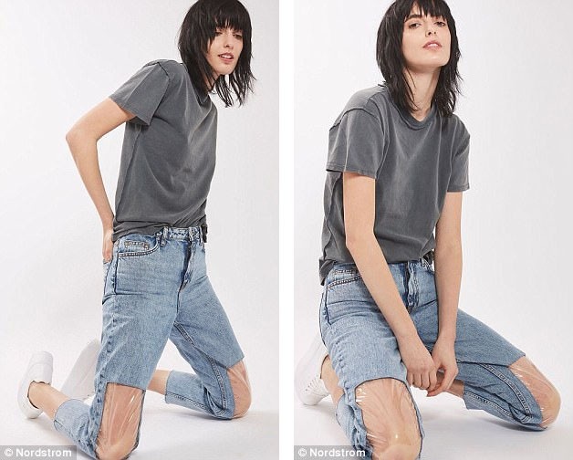 “Nhíu mày” với thiết kế “quần dài trong suốt” - 6 Sau thành công của quần jeans trong suốt, hãng này còn tung ra quần jeans với ý tưởng “cửa sổ mở ra từ... đầu gối” để dành cho những tín đồ thời trang “nền nã” hơn.