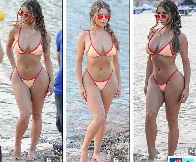  Demi Rose attracts all eyes when walking on the beach in bikini 