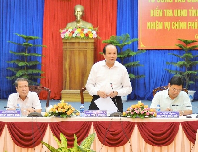 Bộ trưởng, Chủ nhiệm Văn phòng Chính phủ Mai Tiến Dũng phát biểu trong buổi làm việc với tỉnh Cà Mau. (Ảnh: CTV)