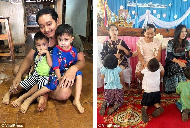 Người đàn ông “vừa làm cha, vừa làm mẹ” gây xúc động - 1 Anh Chatchai Parnuthai bên hai con trai