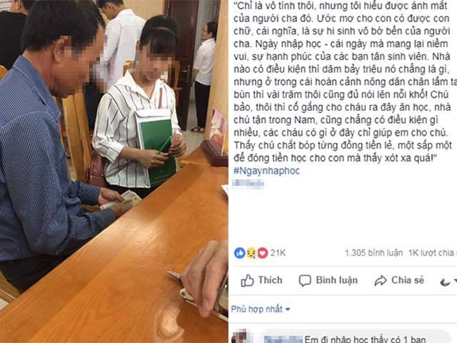 Bức ảnh cha đếm từng đồng lẻ nộp học phí cho con khiến nhiều người khóc òa - 1 Câu chuyện ngày nhập học khiến nhiều người rưng rưng. Ảnh chụp màn hình