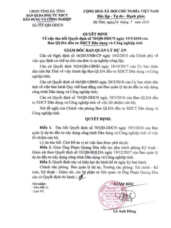 Yêu cầu làm rõ việc bổ nhiệm cán bộ hợp đồng lên trưởng phòng - 1 Mặc dù đã thu hồi quyết định nhưng hiện Sở Nội vụ đang yêu cầu làm rõ có hay không chuyện vụ lợi trong việc bổ nhiệm này