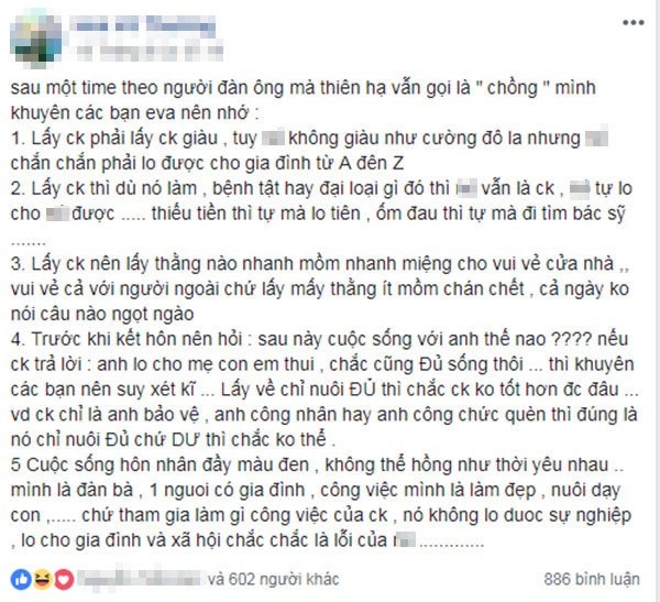 Vợ trẻ bị ném đá vì “lấy chồng giàu không như Cường đô la cũng phải lo cho gia đình từ A đến Z” - 1 Quan điểm chọn chồng bị hội chị em ném đá. Ảnh chụp màn hình