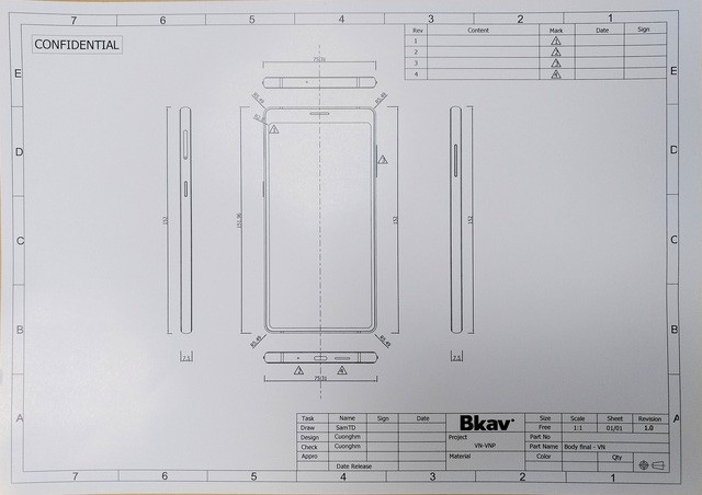 Bphone 3 "lộ diện" với viền tràn đáy, không tai thỏ - 1 Bản thiết kế kiểu dáng của Bphone 3 đã nộp lên Cục Sở hữu trí tuệ.