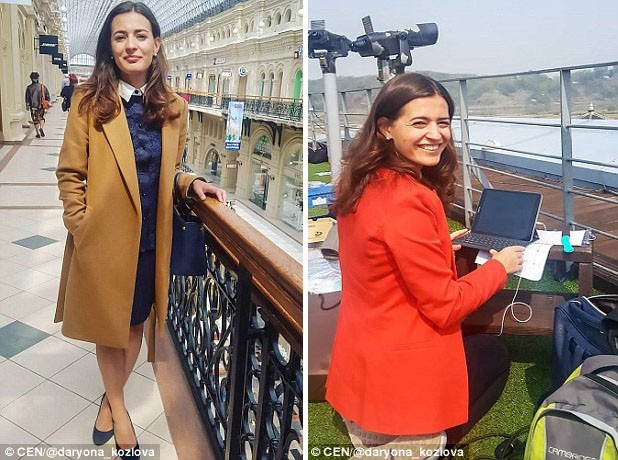 Phóng viên bất ngờ ngất lịm khi đang phỏng vấn - 2 Nữ nhà báo Daria Kozlova trong những khoảnh khắc tác nghiệp khác.