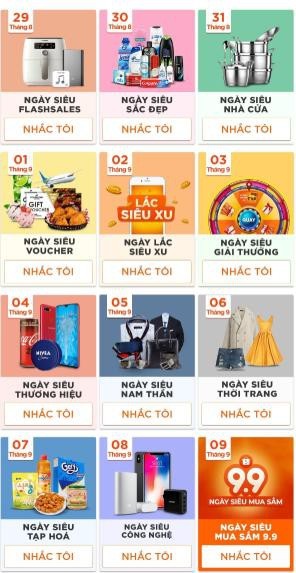 Cuộc chơi về giá của thương mại điện tử - 2 9.9 Ngày siêu mua sắm với nhiều chủ đề khuyến mãi khác nhau
