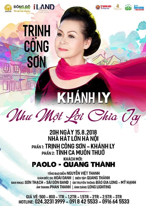 Trịnh Công Sơn và Khánh Ly: Những sự thật lần đầu công bố - 4 Live concert Như một lời chia tay vào 12 và 15/8 tới đây tại Hà Nội của Khánh Ly cũng sẽ là một bước khởi đầu mới cho những dự định tốt đẹp...