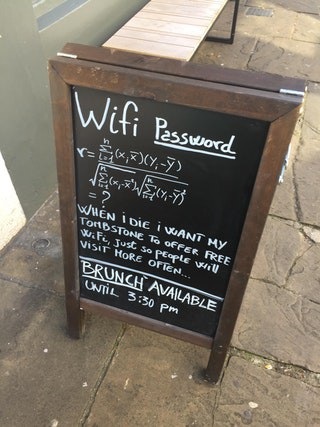 "Vò đầu bứt tai" với những mật khẩu Wi-Fi thách đố người xem - 7 Những biển hiệu mật khẩu Wi-Fi tại quán cà phê thách đố khách hàng.