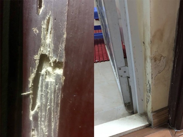Mua nhà ở xã hội của HUD, cư dân bức xúc vì "vừa mưa đã lo thấm dột" - 4
Cửa gỗ căn hộ mối mọt....