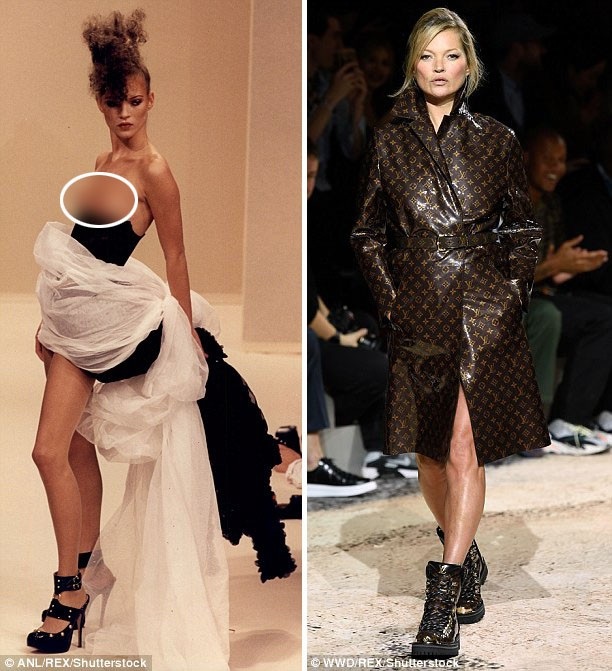Kate Moss: “Tôi sẽ không bao giờ để con gái chụp ảnh ngực trần như mẹ” - 6 Kate Moss trên sàn catwalk hồi năm 1994 (trái) và 2018 (phải)