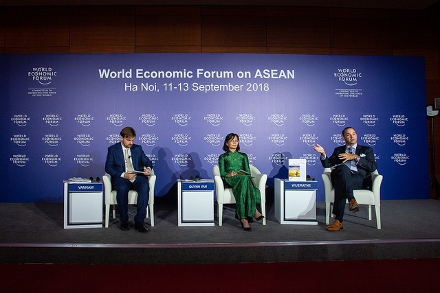 Bà Đinh Thị Quỳnh Vân, Tổng Giám đốc Công ty PwC Việt Nam, tham gia cuộc họp báo về Tương lai ASEAN - Thời khắc hành động.